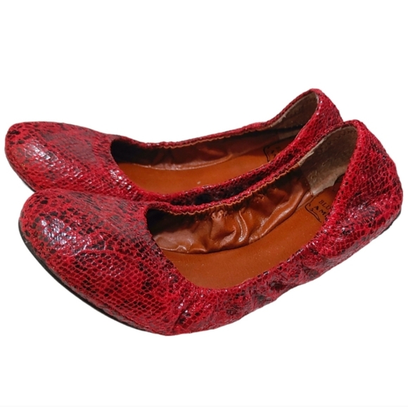 Lucky Brand Red Snakeskin Python Print Slip On Ballet Flats Women's Size 6 - Picture 4 of 6